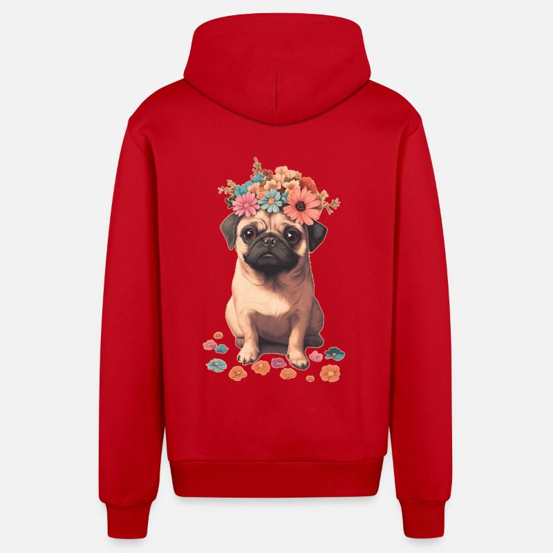 Carlin aux fleurs - Veste à capuche bio décontractée fabriquée en UE - rouge