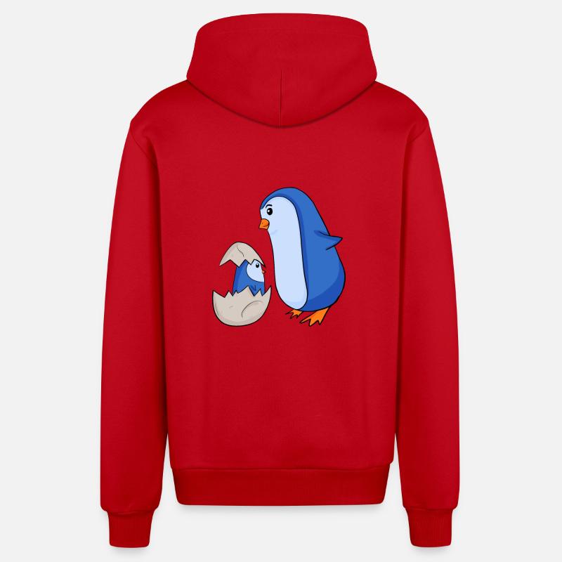 Pingouin avec Bébé Pingouin - Veste à capuche bio décontractée fabriquée en UE - rouge