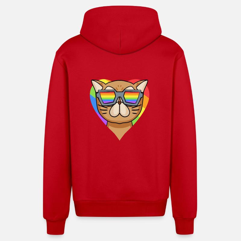 CHAT LGBT Chat Persan Arc-en-ciel - Veste à capuche bio décontractée fabriquée en UE - rouge