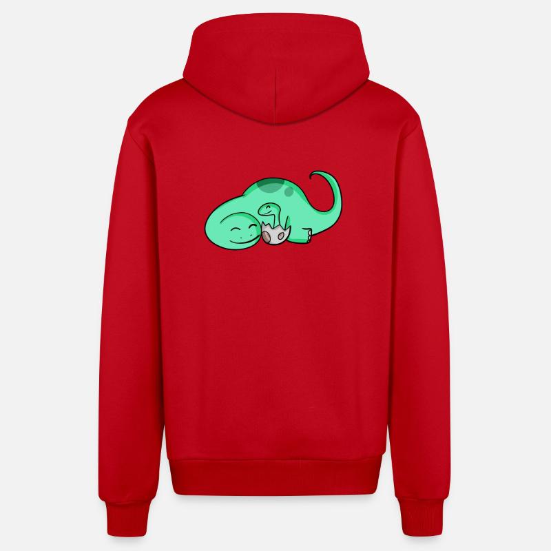 Dinosaure avec bébé dinosaure - Veste à capuche bio décontractée fabriquée en UE - rouge