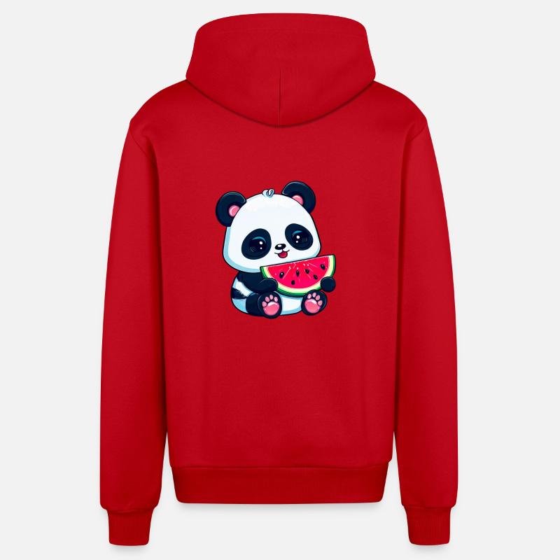 Cute panda eats watermelon - Organic Relaxed Hooded Jacket Made in EU - red