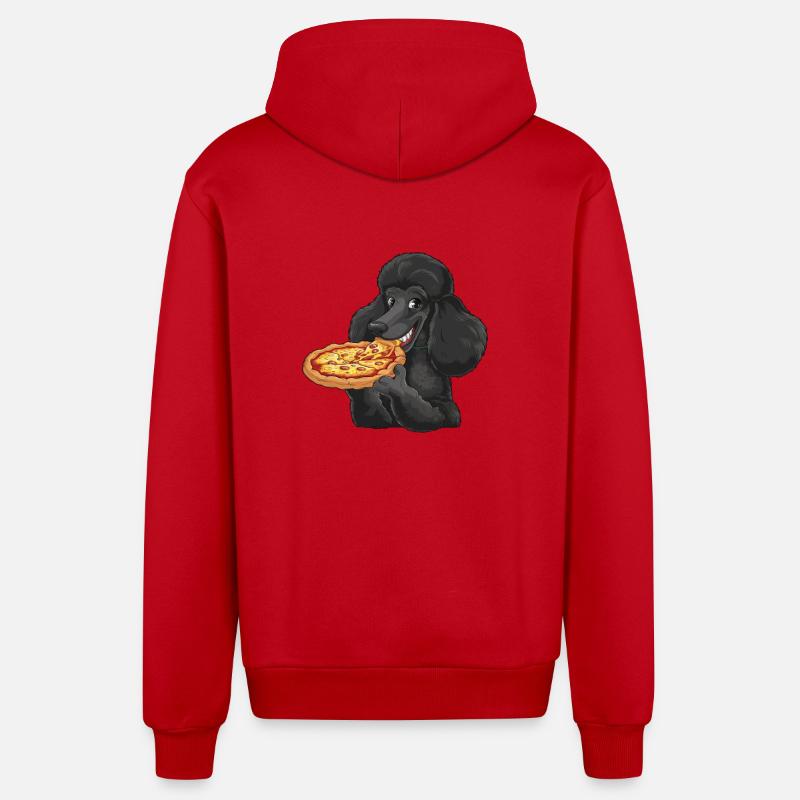Caniche noir Pizza Bande Dessinée - Veste à capuche bio décontractée fabriquée en UE - rouge