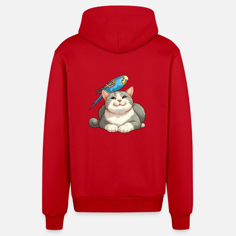 Mignon chat perruche amis - Veste à capuche bio décontractée fabriquée en UE - rouge