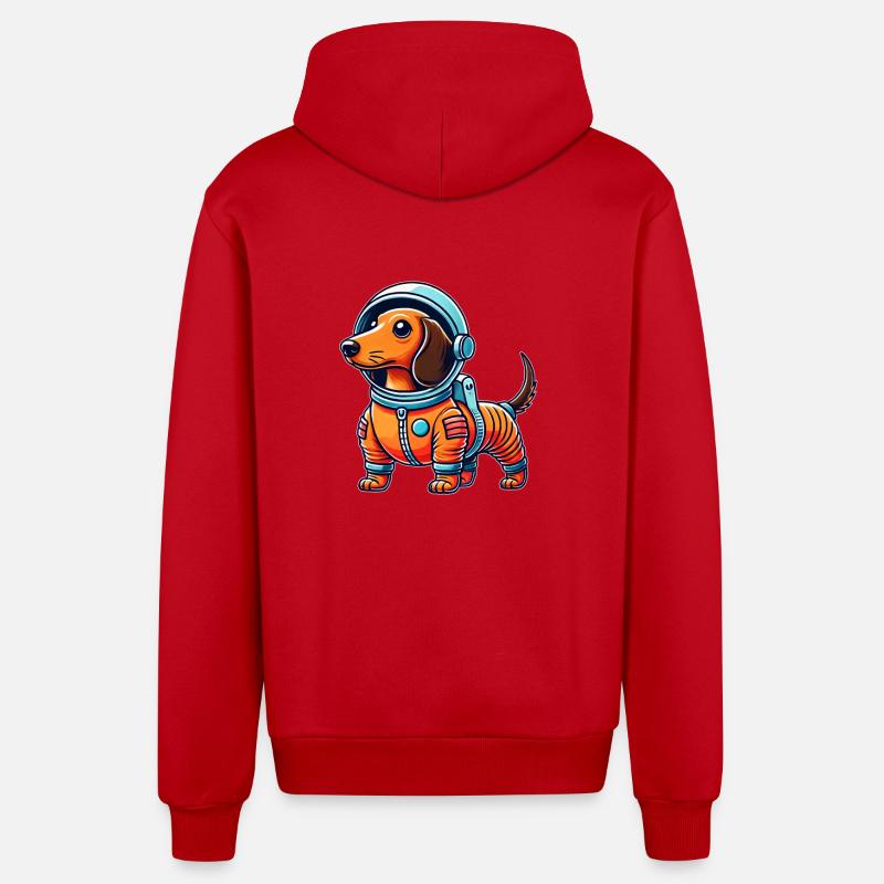 Teckel, astronaute, espace, science-fiction - Veste à capuche bio décontractée fabriquée en UE - rouge