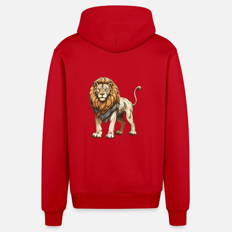 Lion Animal - Veste à capuche bio décontractée fabriquée en UE - rouge