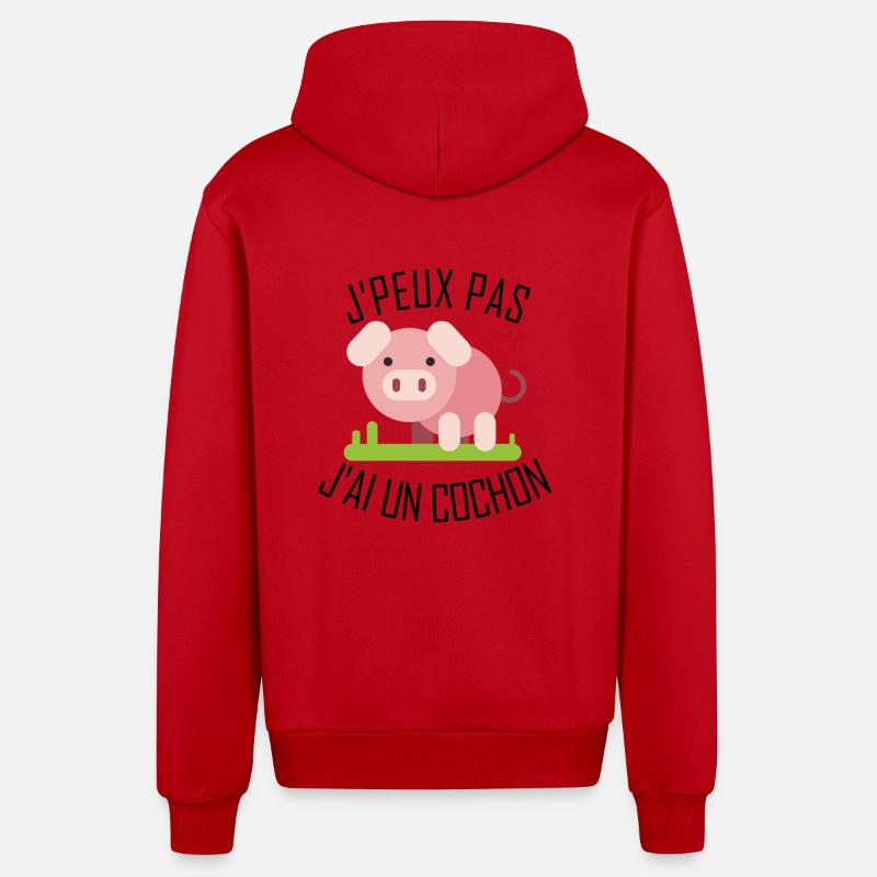 J'peux pas j'ai un Cochon - Veste à capuche bio décontractée fabriquée en UE - rouge