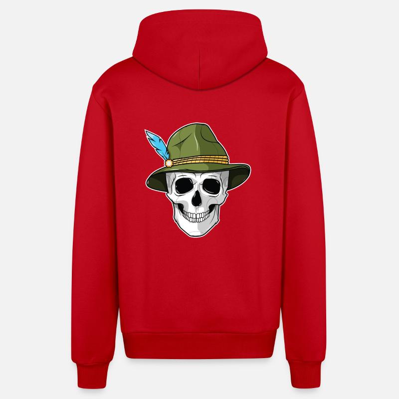- skull with felt hat - Organic Relaxed Hooded Jacket Made in EU - red