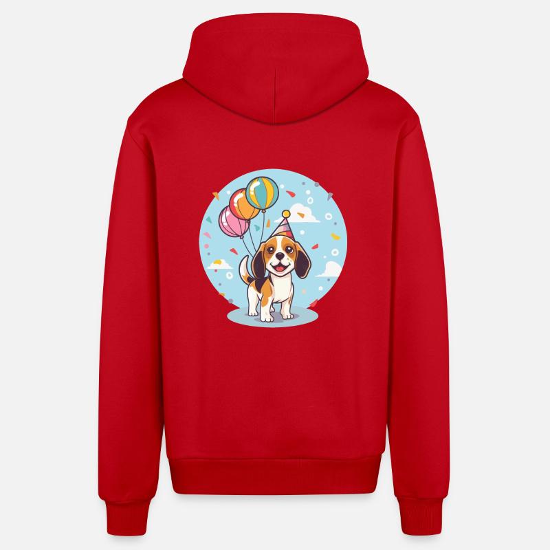 Beagle Chiens Anniversaire Bébé - Veste à capuche bio décontractée fabriquée en UE - rouge