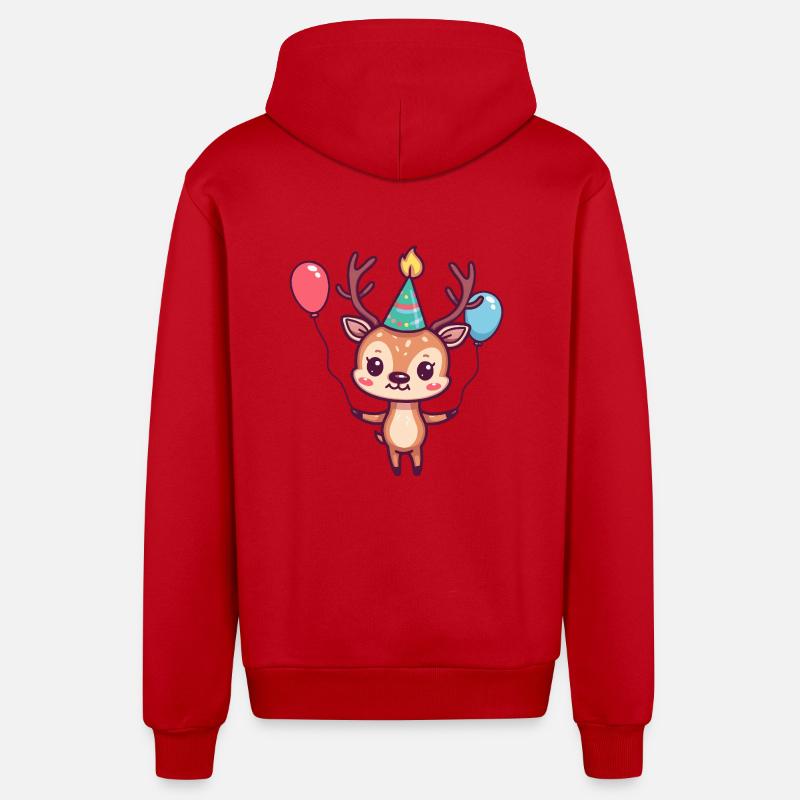 Cerf Anniversaire Bébé - Veste à capuche bio décontractée fabriquée en UE - rouge