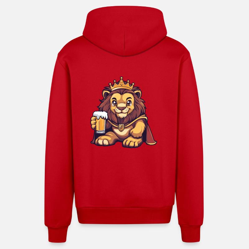 Bière Lion Drôle - Veste à capuche bio décontractée fabriquée en UE - rouge