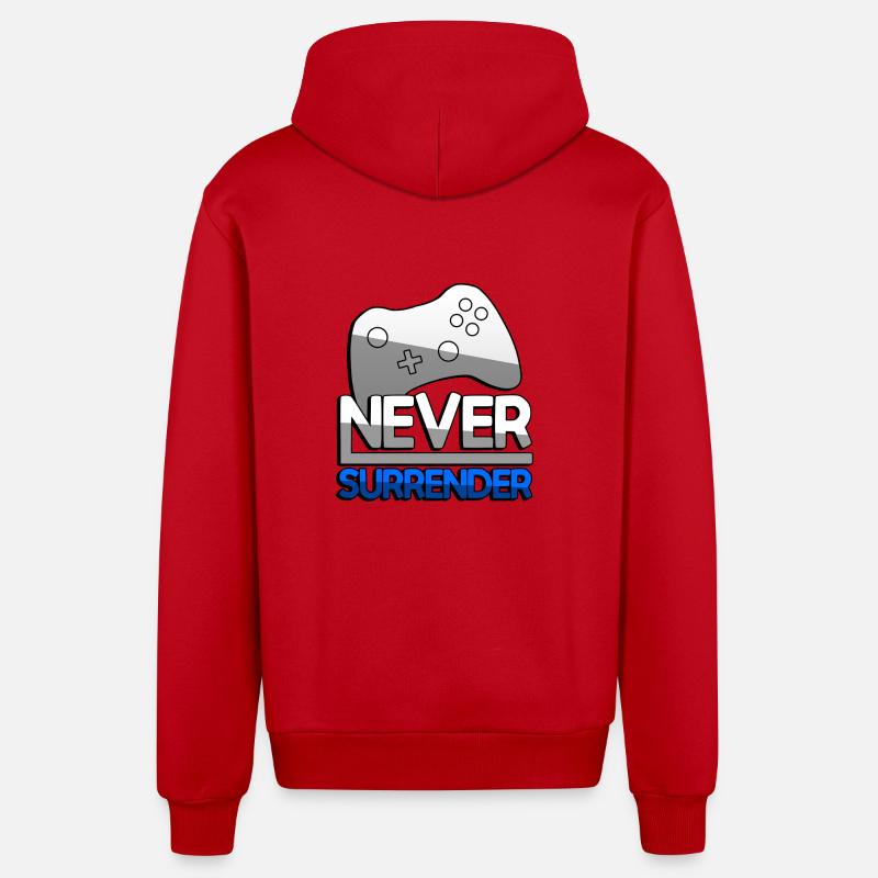 NEVER SURRENDER (Blau) + Controller - Gaming - Organic Relaxed Kapuzenjacke Made in EU - Rot