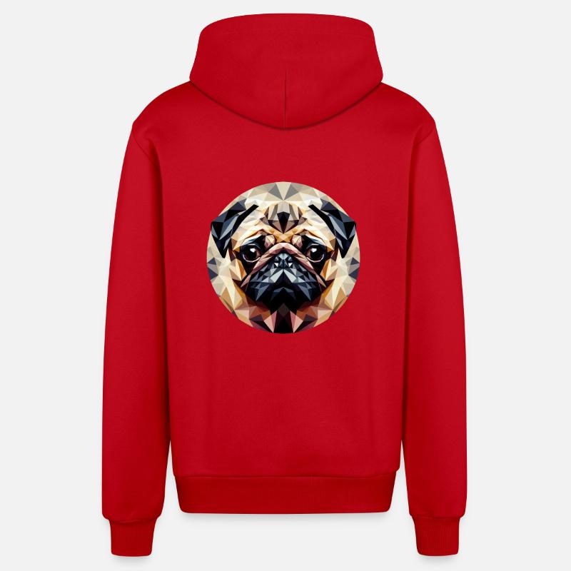 Polygonal Carlin Chien Rond - Veste à capuche bio décontractée fabriquée en UE - rouge