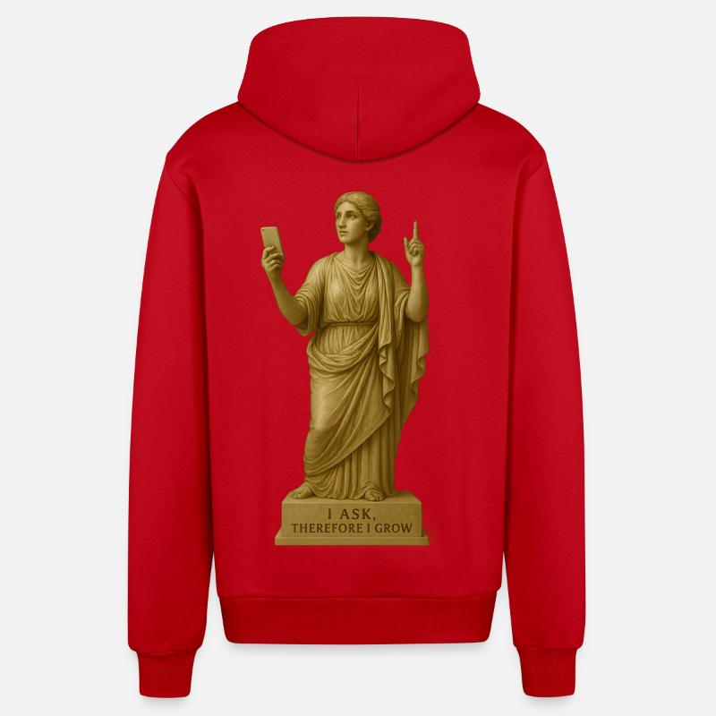 Ancient Philosopher Statue with Message - Organic Relaxed Hooded Jacket Made in EU - red