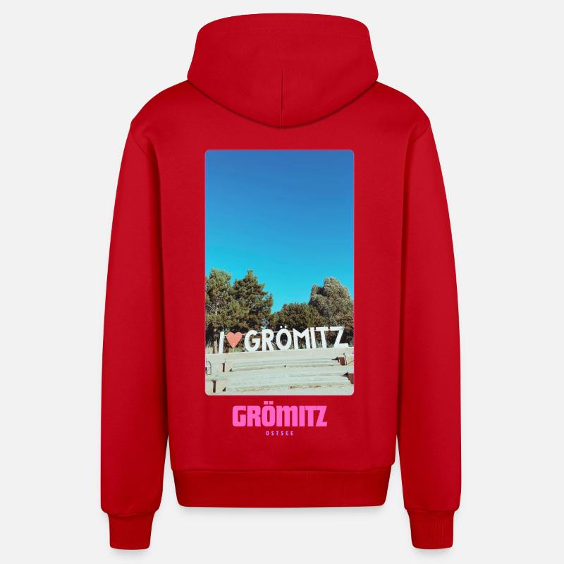 Grömitz _ Ostsee - Organic Relaxed Kapuzenjacke Made in EU - Rot