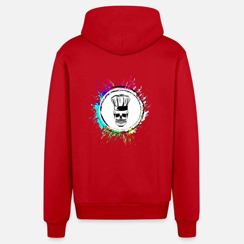 Skeleton Chef Skull Chef - Organic Relaxed Hooded Jacket Made in EU - red