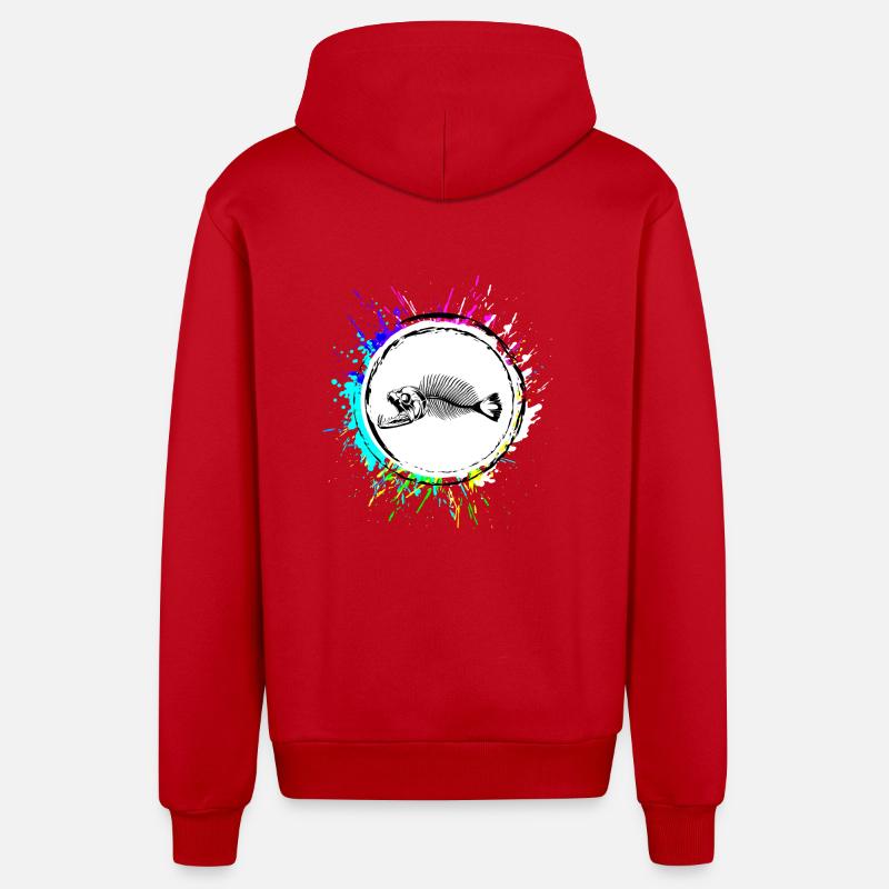 Piranha Bone Fish - Veste à capuche bio décontractée fabriquée en UE - rouge