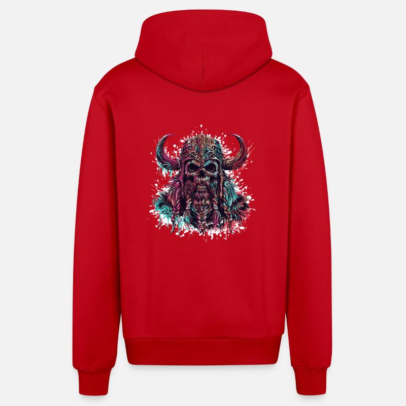 Squelette viking Odin - Veste à capuche bio décontractée fabriquée en UE - rouge
