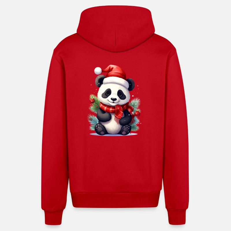 Mignon panda de Noël avec écharpe - Veste à capuche bio décontractée fabriquée en UE - rouge