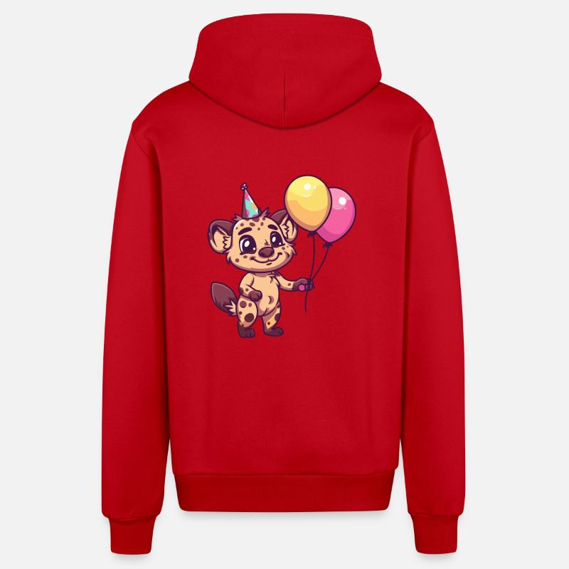Hyène Anniversaire Bande Dessinée Mignon - Veste à capuche bio décontractée fabriquée en UE - rouge