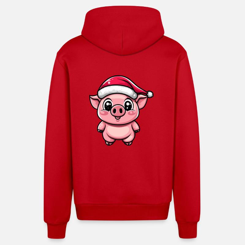 Cochon Noël Mignon - Veste à capuche bio décontractée fabriquée en UE - rouge