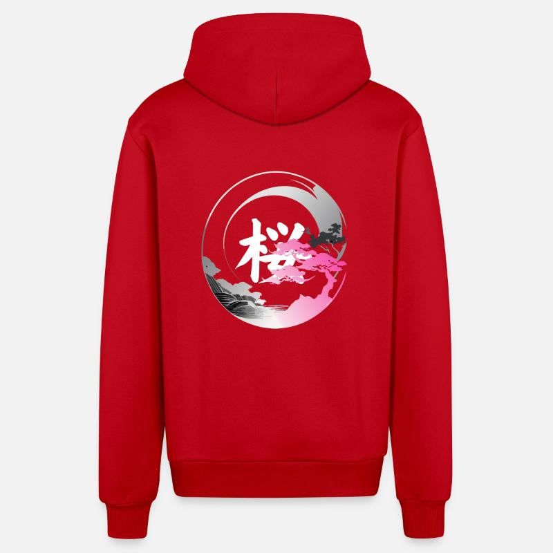 Japon modern enso rose - Veste à capuche bio décontractée fabriquée en UE - rouge