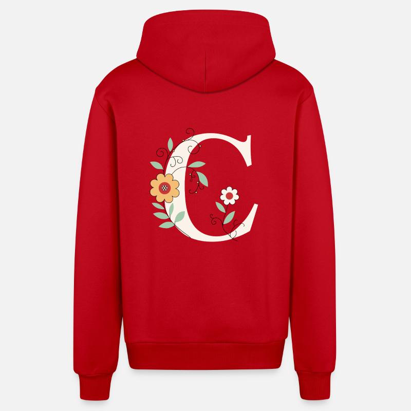 Lettre C Monogramme Rétro - Veste à capuche bio décontractée fabriquée en UE - rouge