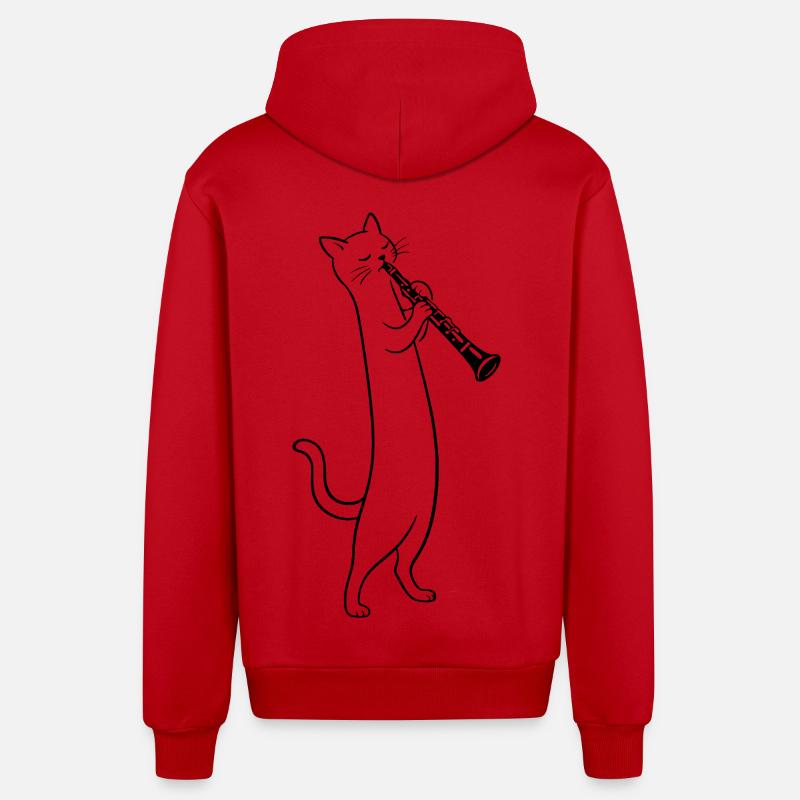 Cat joue de la clarinette - Veste à capuche bio décontractée fabriquée en UE - rouge