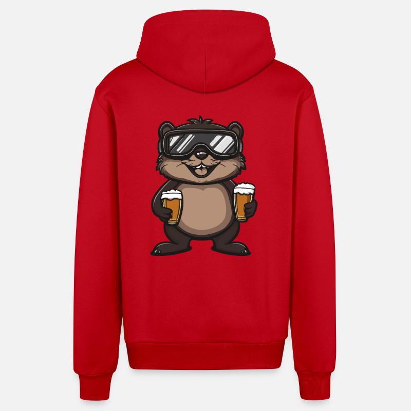 Beaver Après Ski Beer Comic - Organic Relaxed Hooded Jacket Made in EU - red