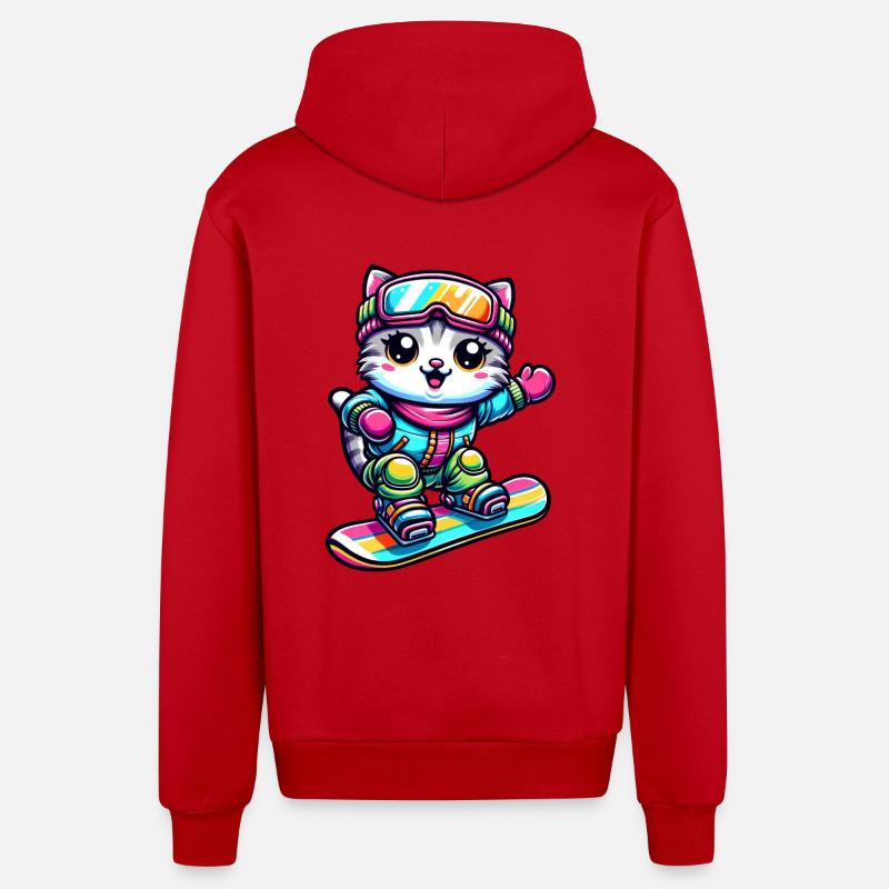 Chat Snowboard Snowboarder Mignon - Veste à capuche bio décontractée fabriquée en UE - rouge