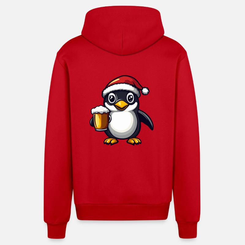 Pingouin Bière Noël Noël - Veste à capuche bio décontractée fabriquée en UE - rouge