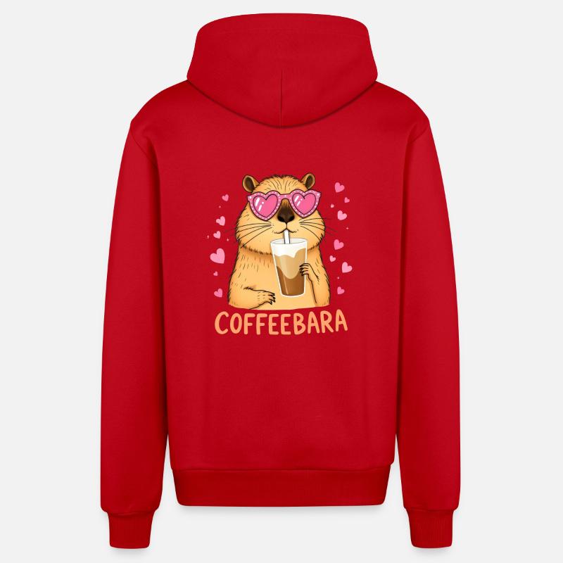 Capybara sucré Coffeebara - Veste à capuche bio décontractée fabriquée en UE - rouge