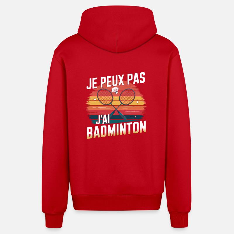 Passion Badminton - Look Années 80 - Veste à capuche bio décontractée fabriquée en UE - rouge