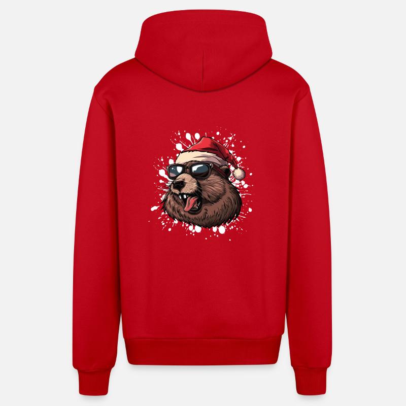Castor Noël Drôle - Veste à capuche bio décontractée fabriquée en UE - rouge