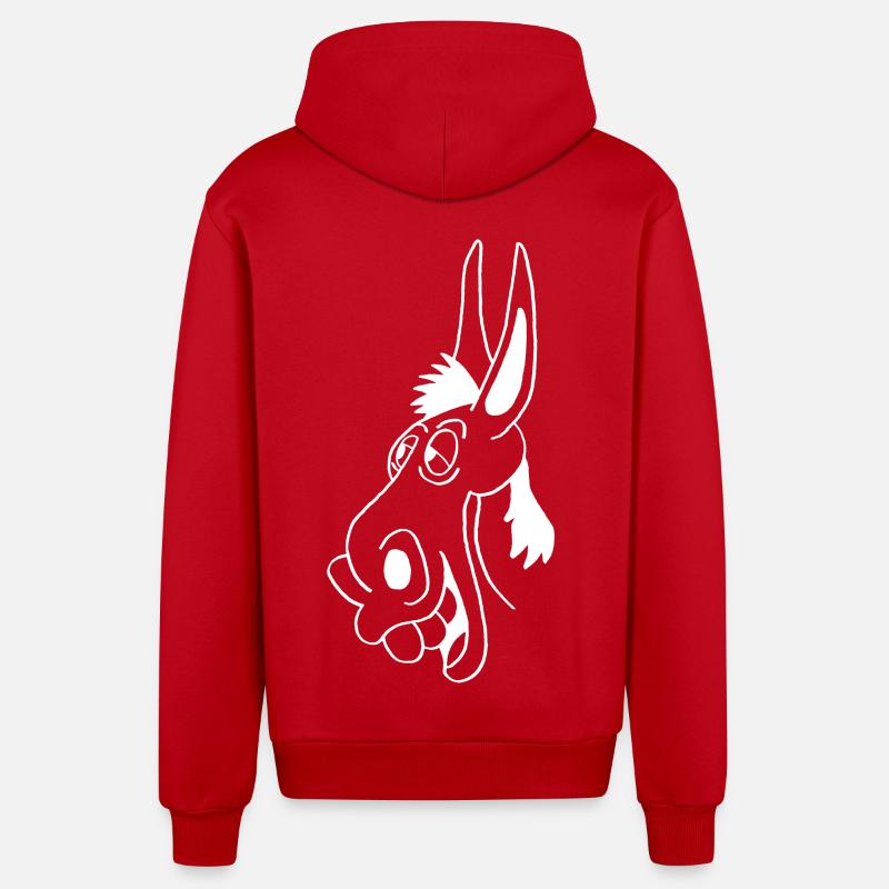 âne blanc - Veste à capuche bio décontractée fabriquée en UE - rouge