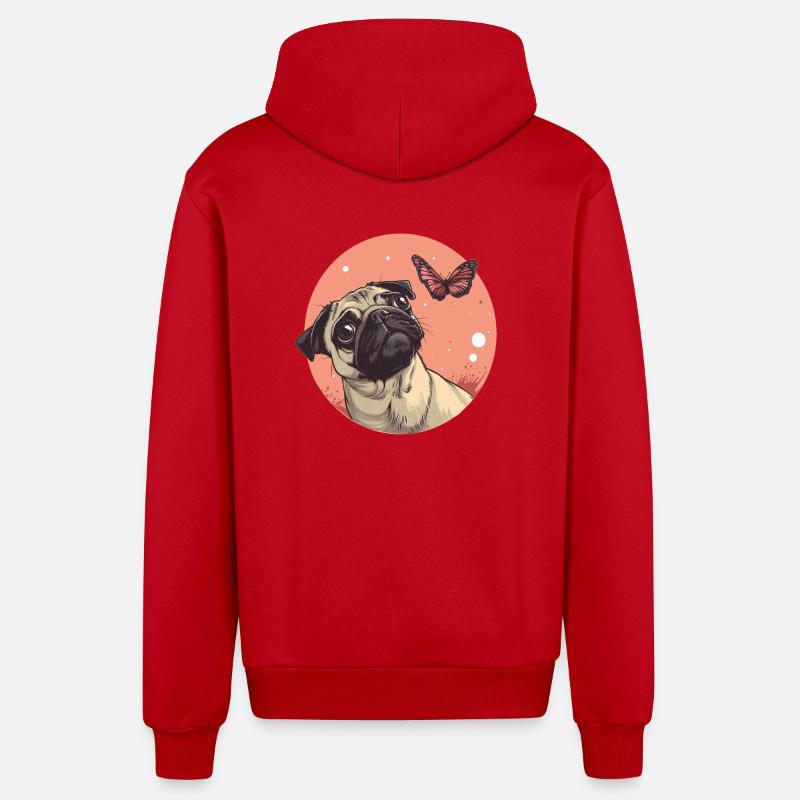Carlin avec papillon - Veste à capuche bio décontractée fabriquée en UE - rouge