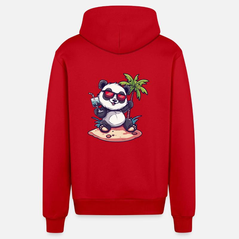 Panda Summer Beach Bande dessinée - Veste à capuche bio décontractée fabriquée en UE - rouge