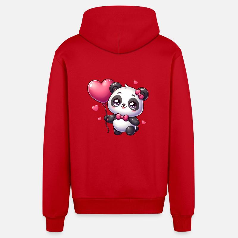 panda kawaii - Veste à capuche bio décontractée fabriquée en UE - rouge