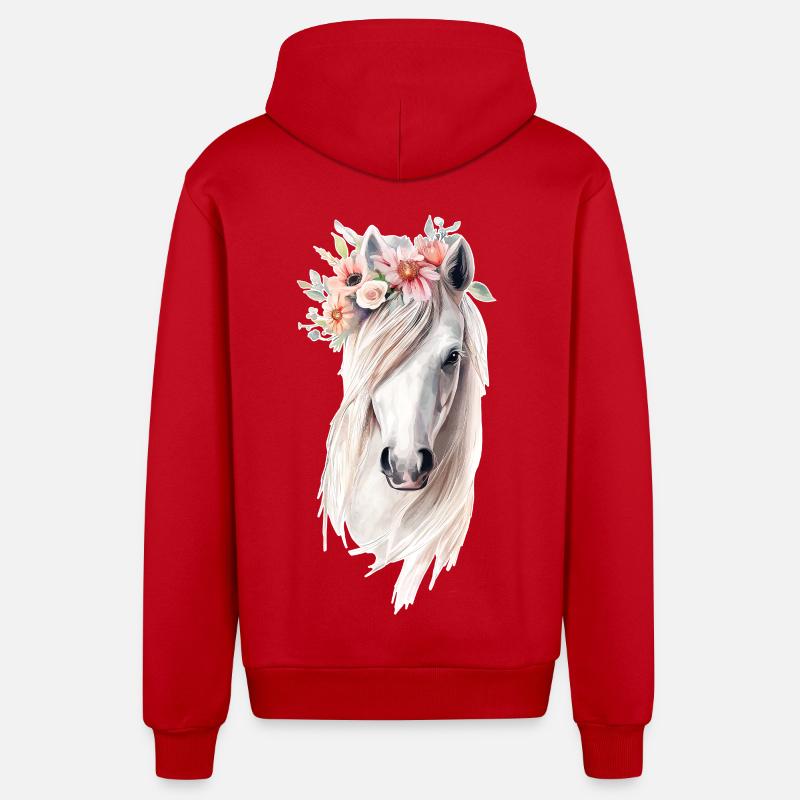 Cheval avec des fleurs - Veste à capuche bio décontractée fabriquée en UE - rouge