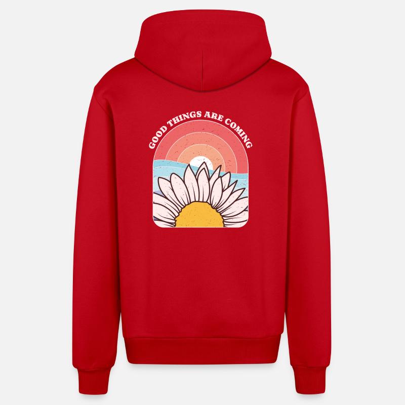 Gänseblümchen und Sonne Inspirierende Phrasengrafik - Organic Relaxed Kapuzenjacke Made in EU - Rot