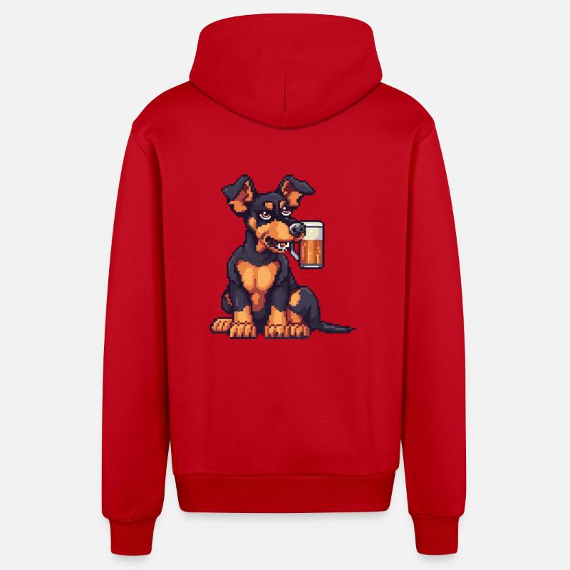 Dobermann Hund Bier Pixel - Organic Relaxed Kapuzenjacke Made in EU - Rot