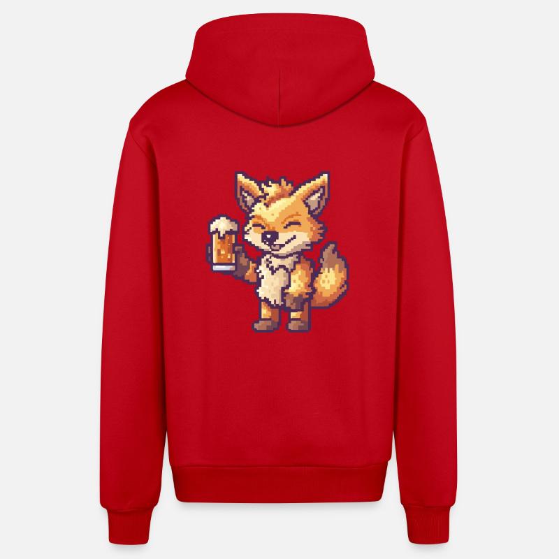 loup bière pixel - Veste à capuche bio décontractée fabriquée en UE - rouge