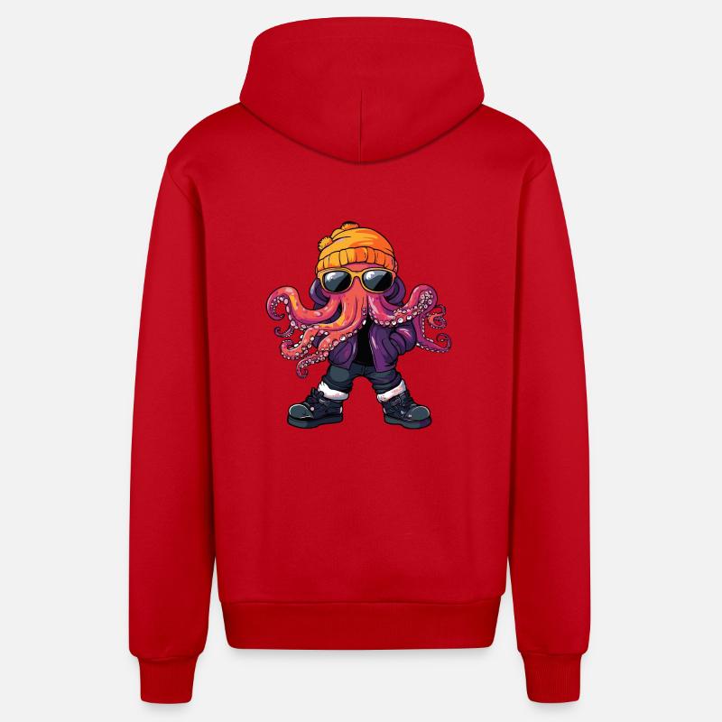 Octopus Cool BD - Veste à capuche bio décontractée fabriquée en UE - rouge