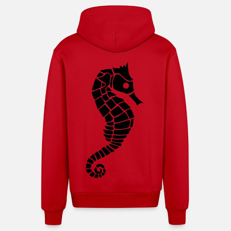 Hippocampe noir - Veste à capuche bio décontractée fabriquée en UE - rouge