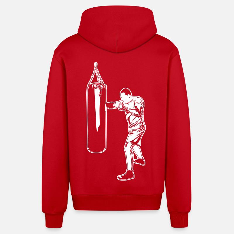 Dessin de boxe - Veste à capuche bio décontractée fabriquée en UE - rouge