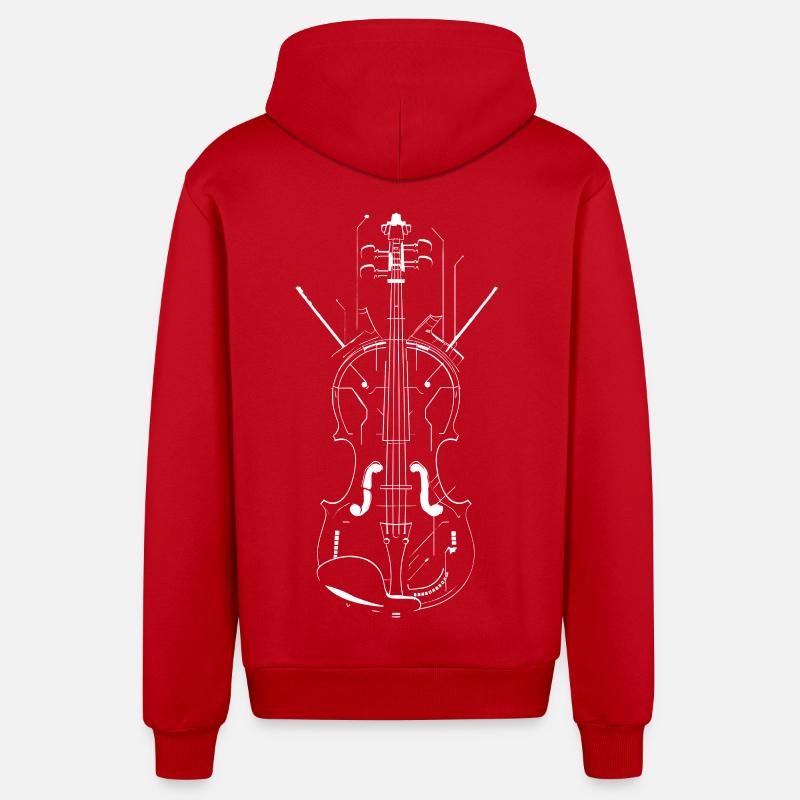 Dessin au trait du violon - Veste à capuche bio décontractée fabriquée en UE - rouge
