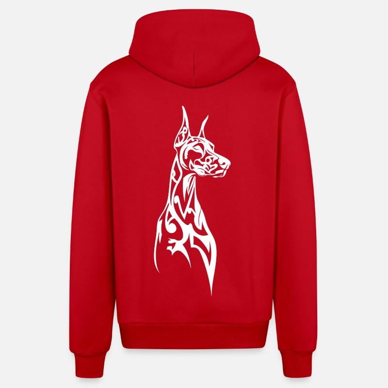 Linienkunst Dobermann Profil - Organic Relaxed Kapuzenjacke Made in EU - Rot