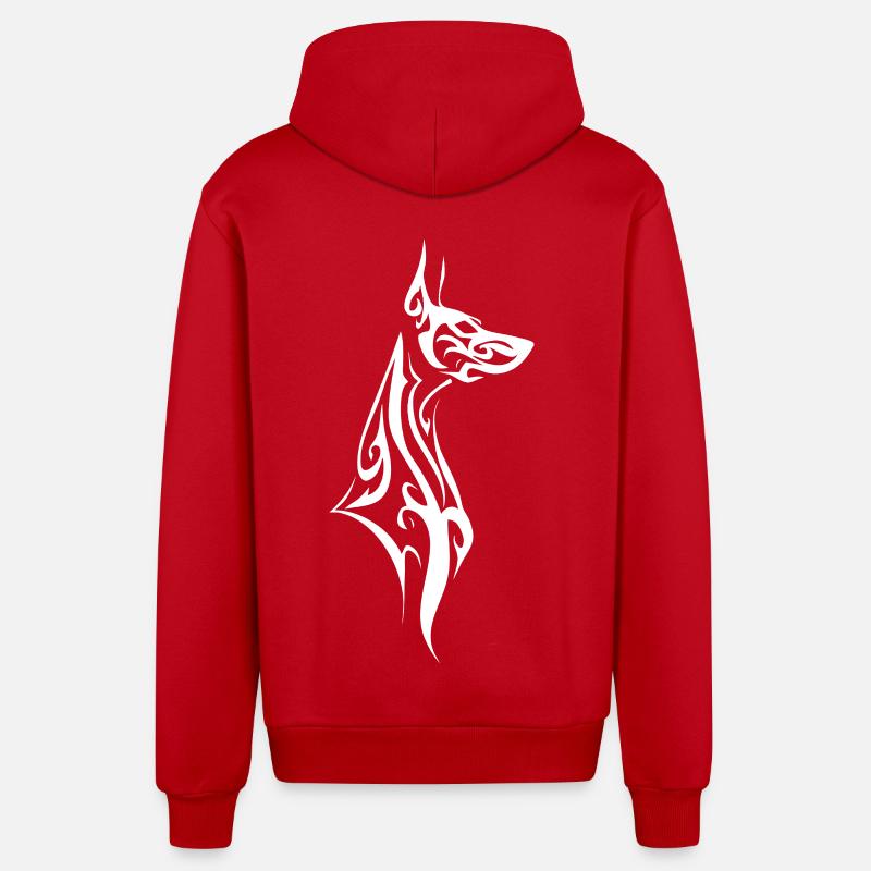 Doberman tribal Noir Blanc - Veste à capuche bio décontractée fabriquée en UE - rouge