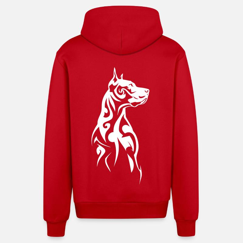 Tête de chien tribal - Veste à capuche bio décontractée fabriquée en UE - rouge