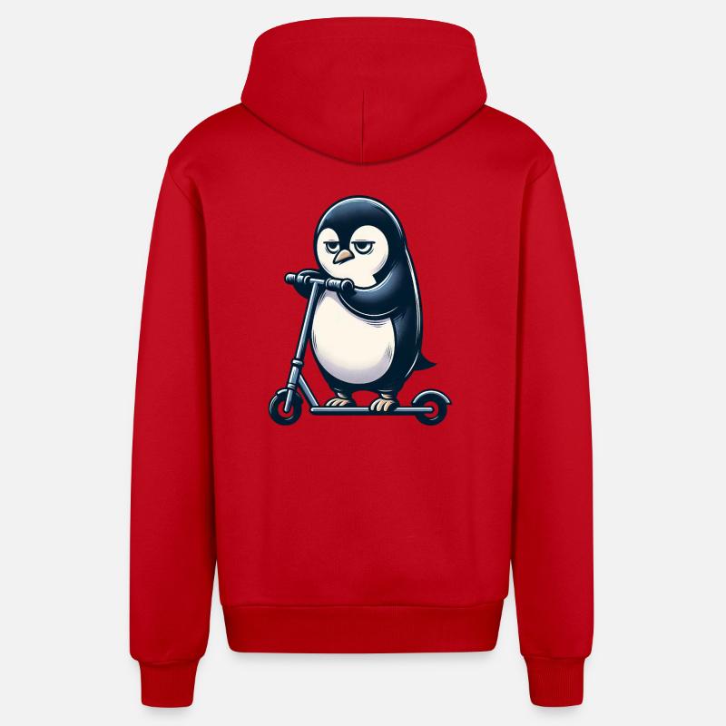 Carlin sur kickroller chien drôle - Veste à capuche bio décontractée fabriquée en UE - rouge