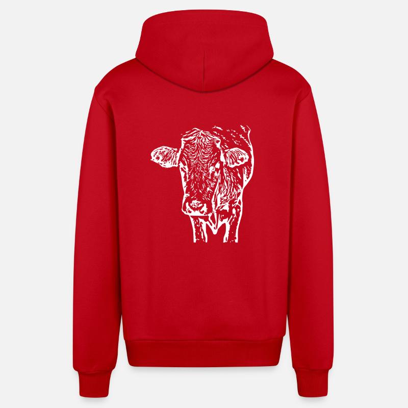 Tête de vache blanche - Veste à capuche bio décontractée fabriquée en UE - rouge